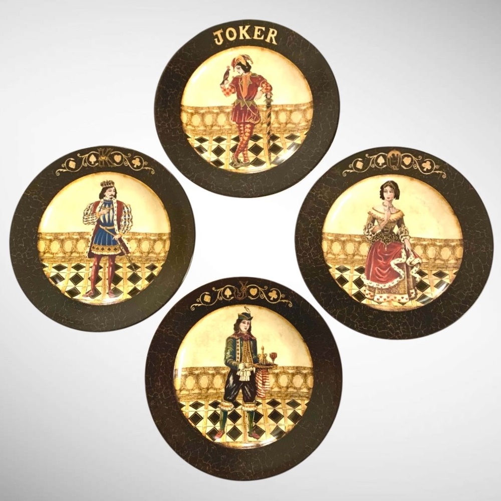 Cypress Vintage Playing Card Themed Ceramic Dessert Plates (4) Royal Gothic